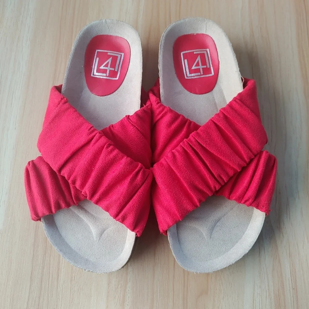 L4l Lust for Life Womens Malia Fabric Open Toe Casual Sandals Red Size 9 NWOB